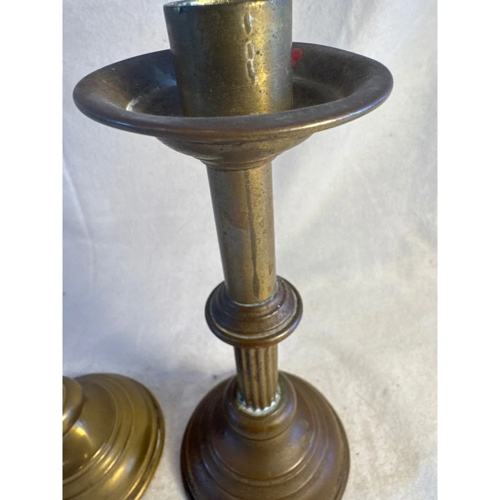 Vintage Brass Candlestick Holders Pair Fluted Column Neoclassical Taper Set